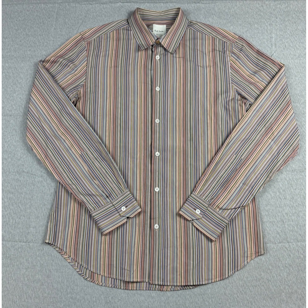 Paul Smith Mens Large Multicolor Signature Stripe Button Up Shirt Made in Italy